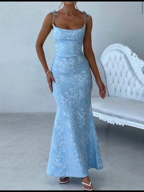 Light Blue Tie-Shoulder Maxi Dress